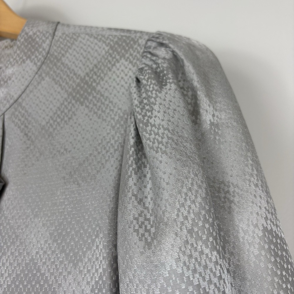 Vtg 1980s Yves Saint Laurent Rive Gauche Silk Jacquard Tie-Neck Blouse YSL - Picture 8 of 10